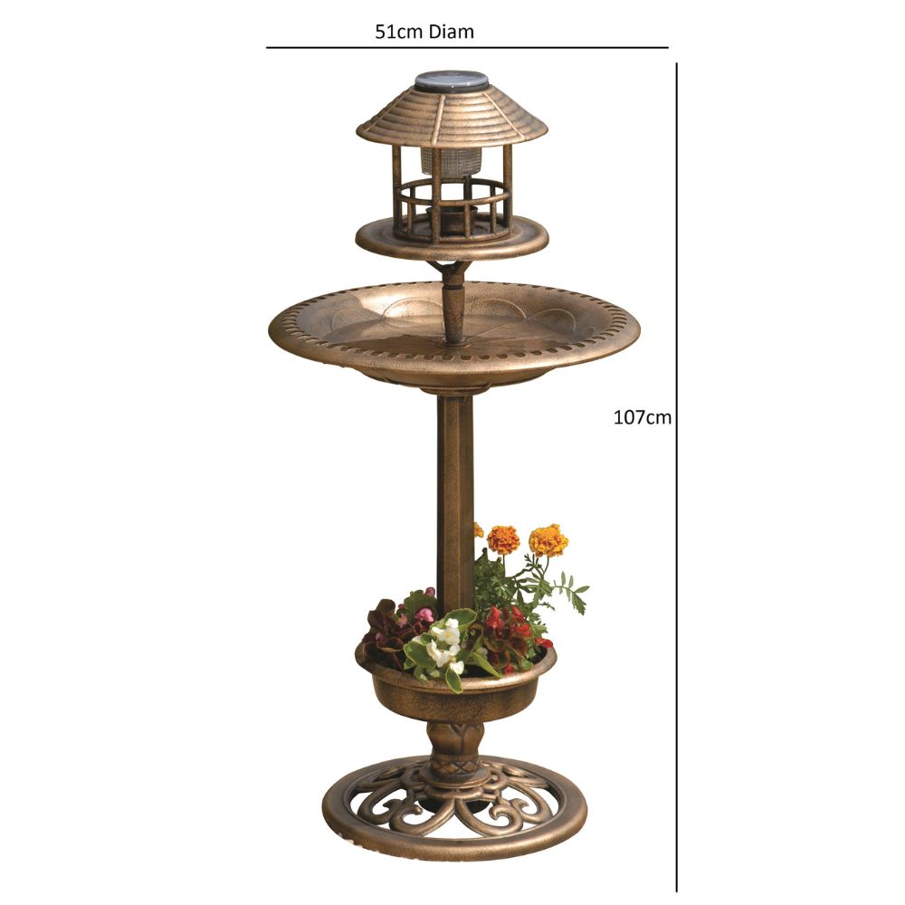 Solar-Powered Bird Bath and Planter with Lantern Top – 107cm Height