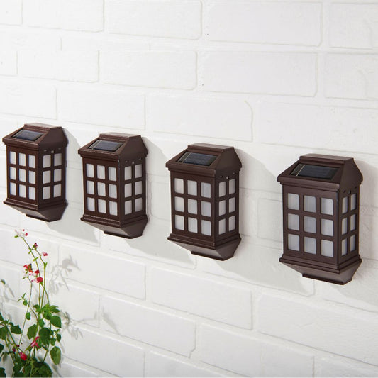 Pack of 4 Deluxe Solar Fence Lights – Warm White LED Outdoor Wall Lights