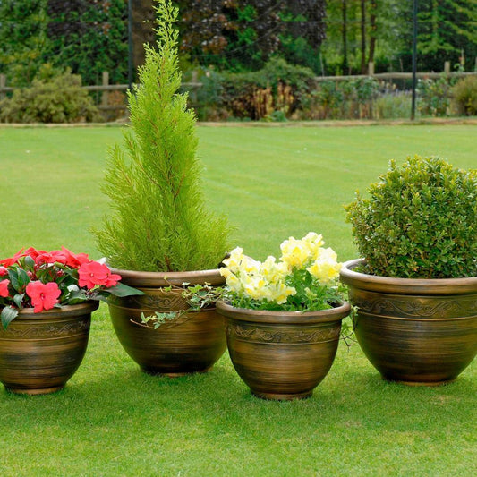 Pack of 4 Antique Style Wenlock Planters – UV-Resistant Garden Pots (Bronze Finish)