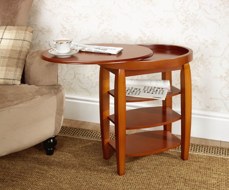 Swivel Top Side Table with Hidden Storage – Mahogany or Oak Finish