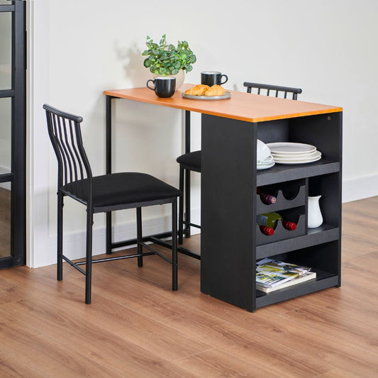 Space-Saving Bistro Dining Set for Two with Built-In Storage & Wine Rack