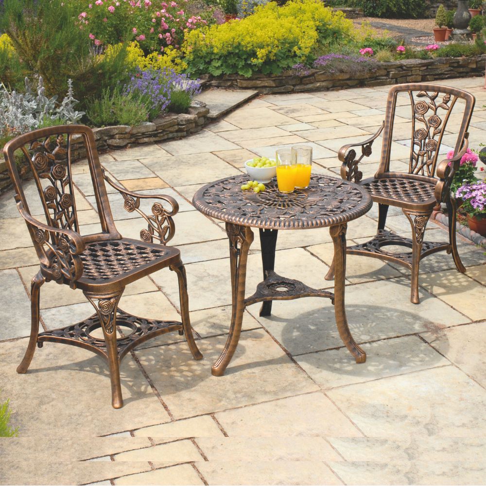 Greenhurst 3-Piece Rose Bistro Patio Set with Armchairs in Antique Bronze or Gunmetal Grey