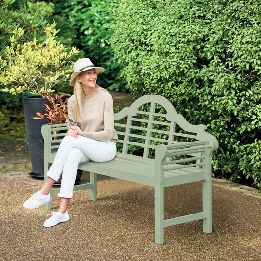 Greenhurst PU Coated Lutyens Style Garden Bench in Pearl White or Sage Green Finish