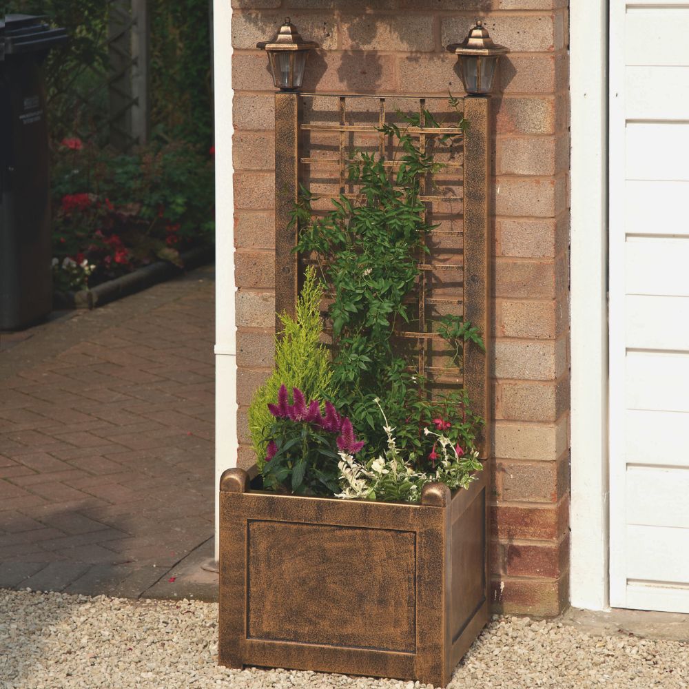 Elegant Bronze Solar Trellis Planter with Lantern – 120cm Height