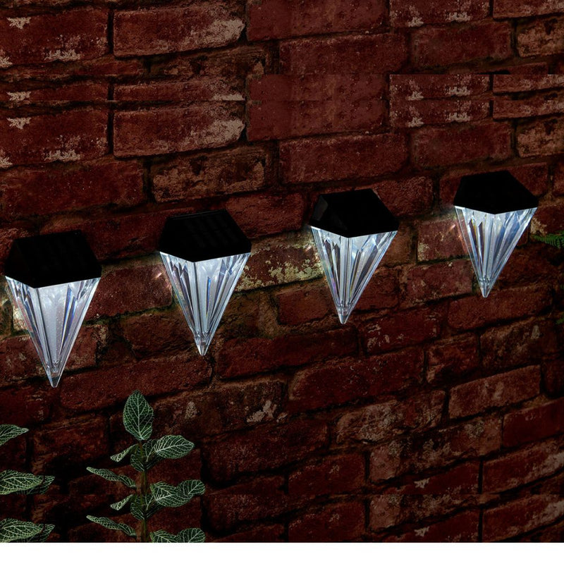 Pack of 4 Solar Diamond Wall Lights – White LED Garden Fence & Step Lights