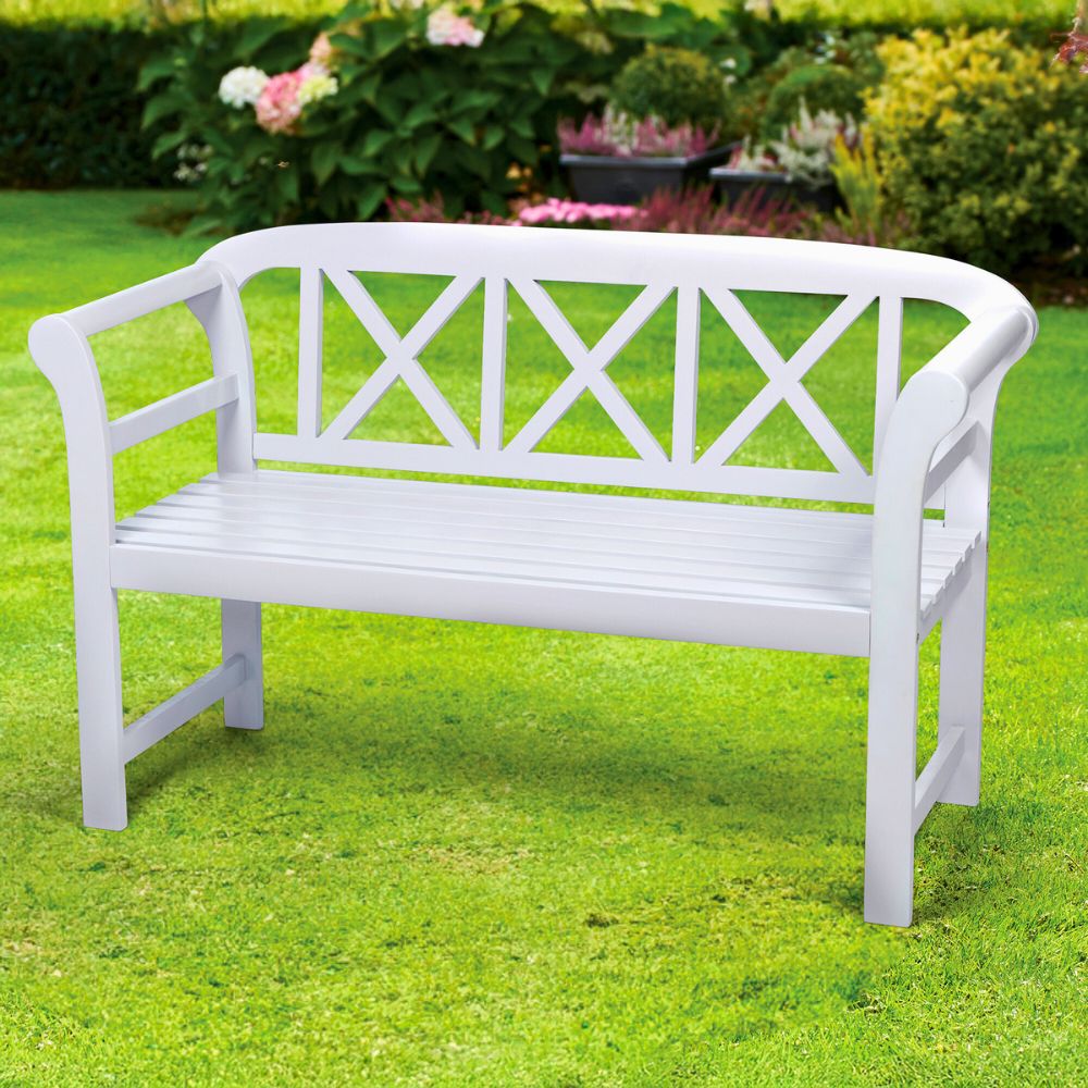 Bewdley Outdoor Garden Bench – Solid Acacia Wood with Pearl White Finish