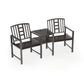 Hartlebury Rustic Bronze Duo Garden Bench with Central Table – Steel Companion Seat with Parasol Hole