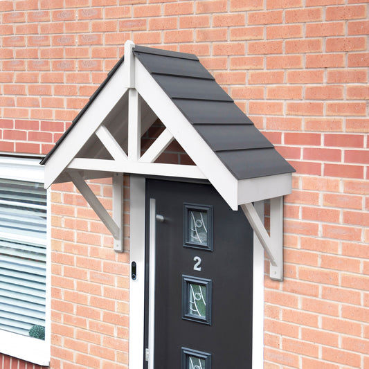 Greenhurst Deluxe Door Canopy – UV-Stable Weatherproof Polymer | White or Grey Frame | W132 x D63 x H126cm