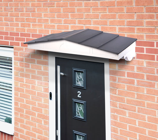 Greenhurst Apex Door Canopy – Weatherproof Engineering Polymers | White & Grey | W108 x D45 x H27cm