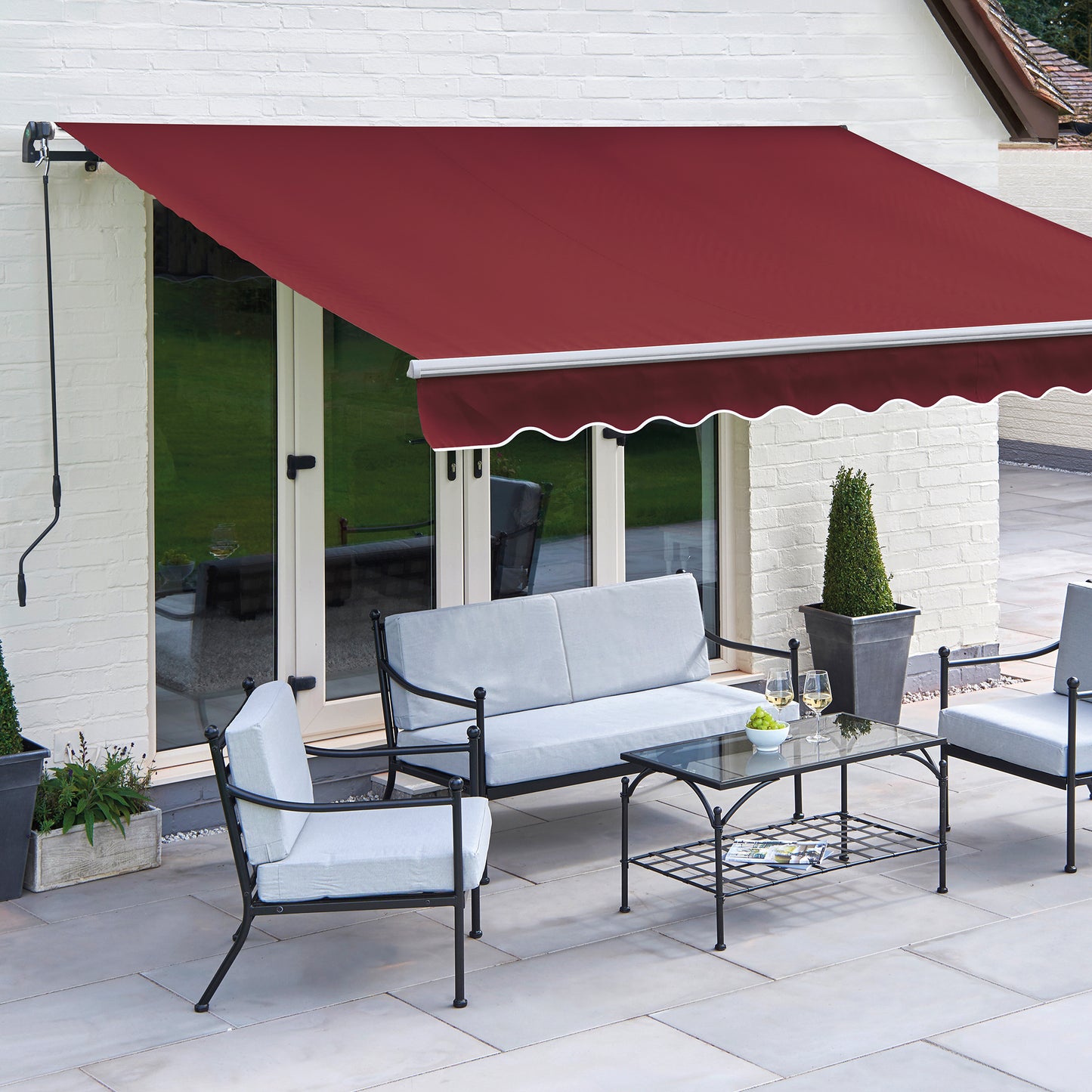 Easy Fit Greenhurst Royal Red Patio Awning – Retractable Sun Canopy | 2.5m, 3m & 3.5m Sizes