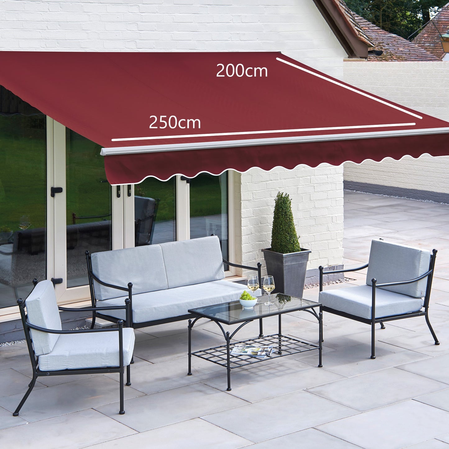 Easy Fit Greenhurst Royal Red Patio Awning – Retractable Sun Canopy | 2.5m, 3m & 3.5m Sizes
