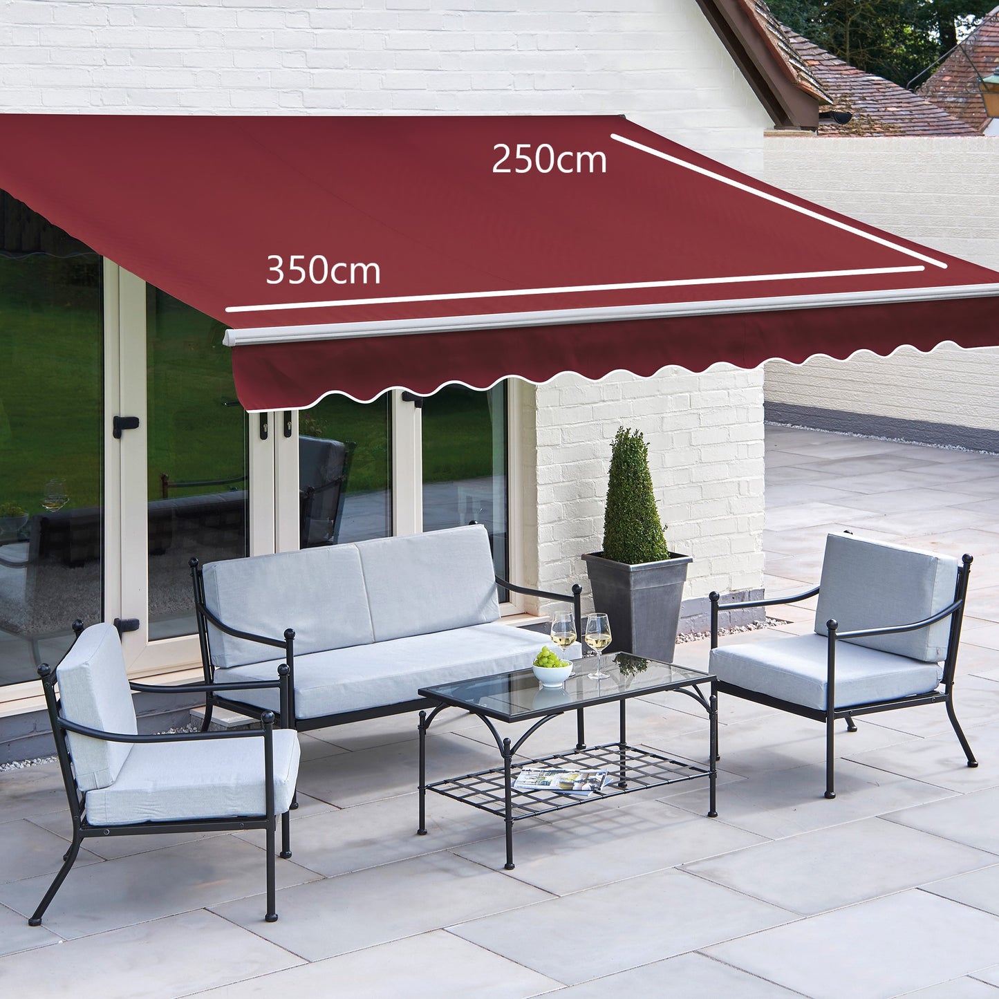 Easy Fit Greenhurst Royal Red Patio Awning – Retractable Sun Canopy | 2.5m, 3m & 3.5m Sizes