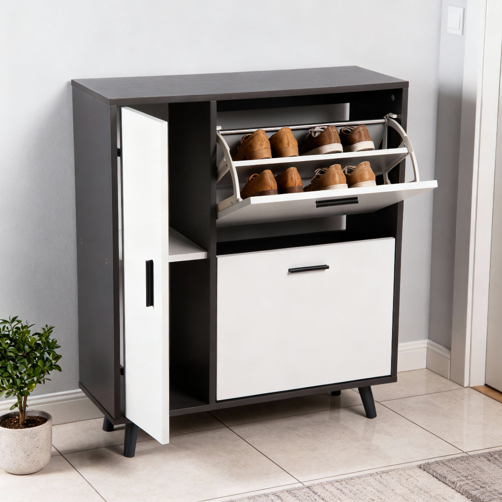 Modern Grey & White Shoe Storage Cabinet with Cupboard – Holds 10+ Pairs