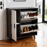 Modern Grey & White Shoe Storage Cabinet with Cupboard – Holds 10+ Pairs