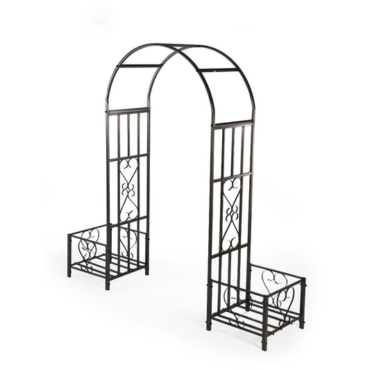 Huntingdon Ornamental Garden Arch with Planters – Decorative Steel Frame in Gunmetal Grey