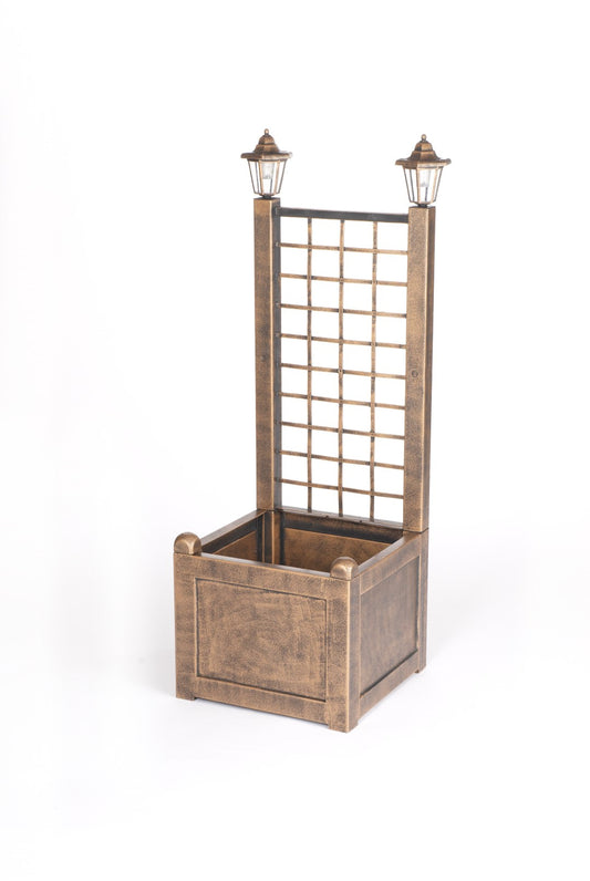 Elegant Bronze Solar Trellis Planter with Lantern – 120cm Height