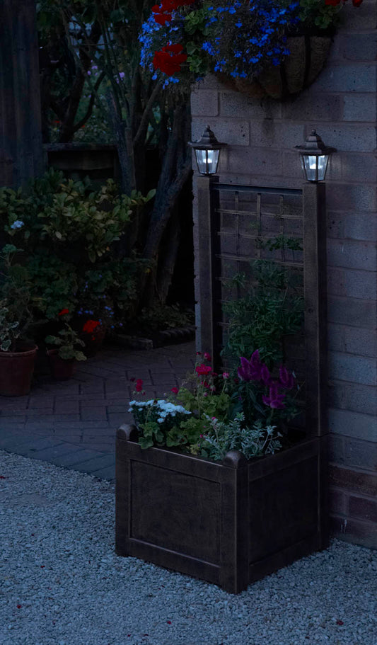 Elegant Bronze Solar Trellis Planter with Lantern – 120cm Height