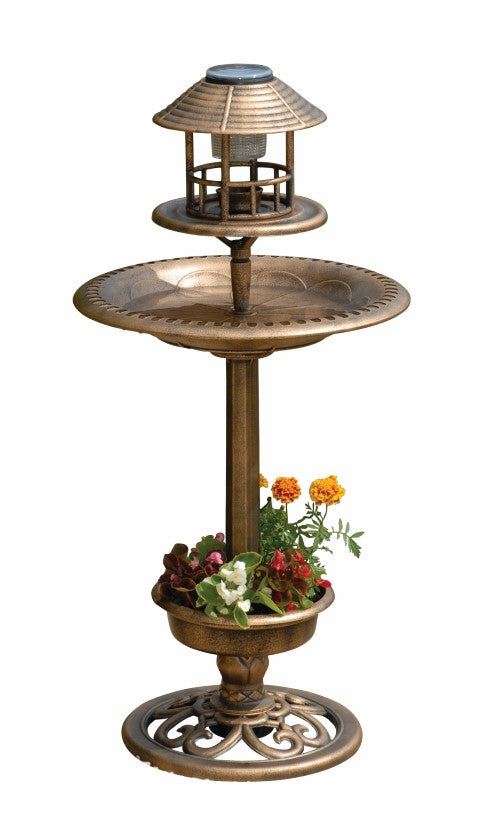 Solar-Powered Bird Bath and Planter with Lantern Top – 107cm Height