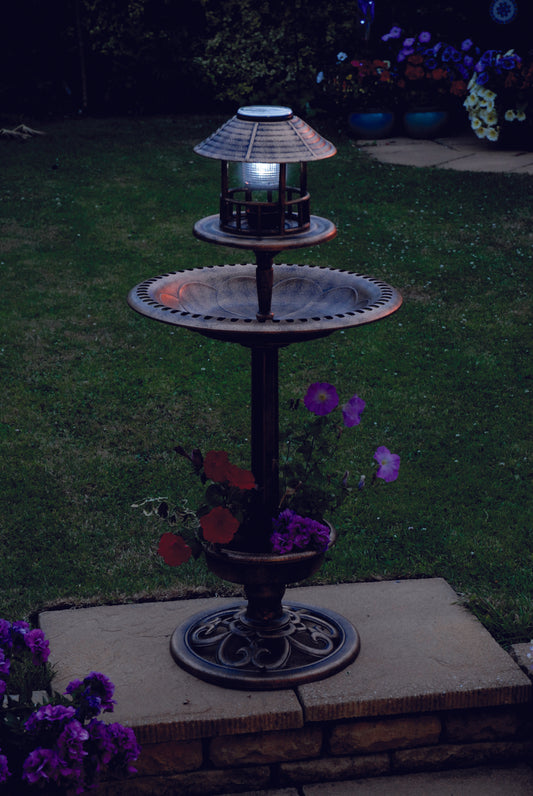 Solar-Powered Bird Bath and Planter with Lantern Top – 107cm Height