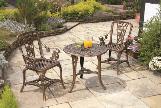 3-Piece Rose Bistro Patio Set with Armchairs – Lightweight UV-Stabilised Outdoor Furniture in Antique Bronze or Gunmetal Grey