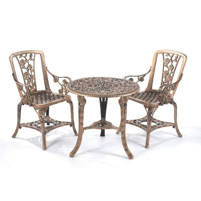 3-Piece Rose Bistro Patio Set with Armchairs – Lightweight UV-Stabilised Outdoor Furniture in Antique Bronze or Gunmetal Grey