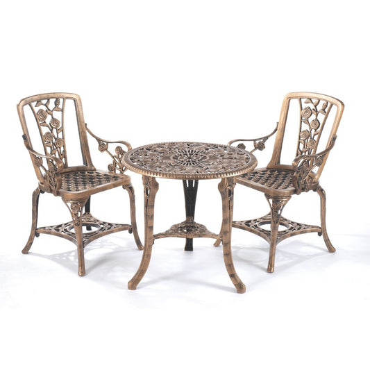 3-Piece Rose Bistro Patio Set with Armchairs – Lightweight UV-Stabilised Outdoor Furniture in Antique Bronze or Gunmetal Grey