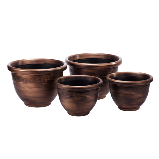 Pack of 4 Antique Style Wenlock Planters – UV-Resistant Garden Pots (Bronze Finish)