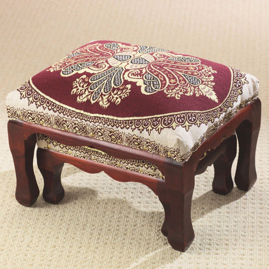Elegant Nesting Footstools – Set of 2 Upholstered Ottoman Stools with Mahogany Legs