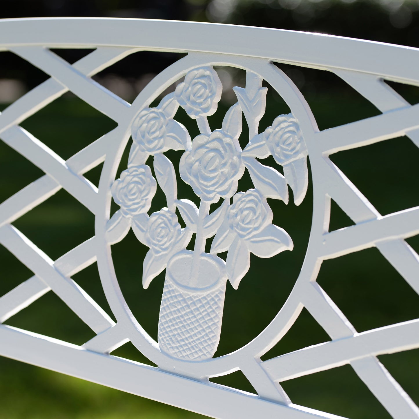 Coalbrookdale 2-Seater Garden Bench – Cast Iron Floral Backrest in Antique Bronze or Satin White