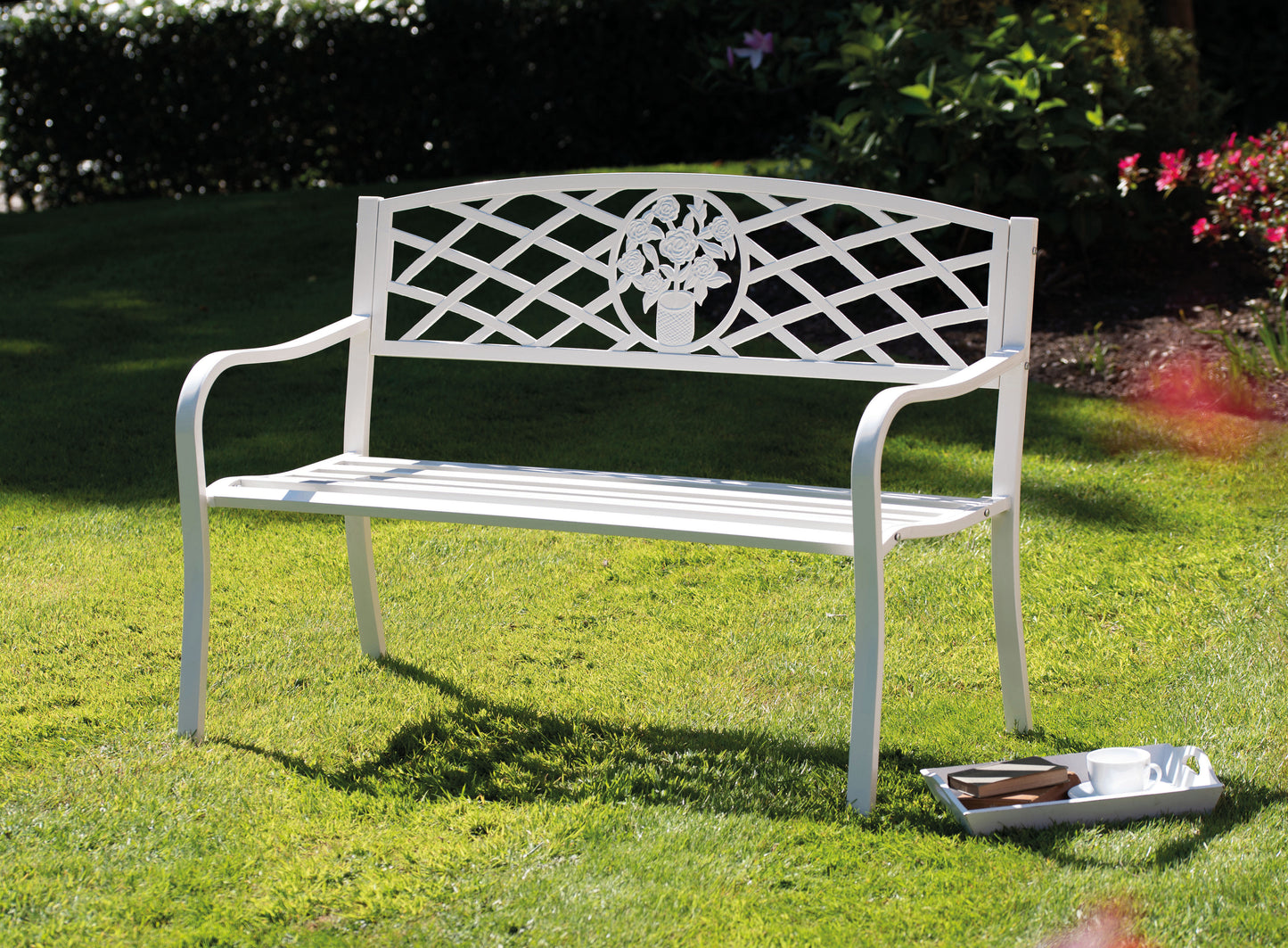 Coalbrookdale 2-Seater Garden Bench – Cast Iron Floral Backrest in Antique Bronze or Satin White