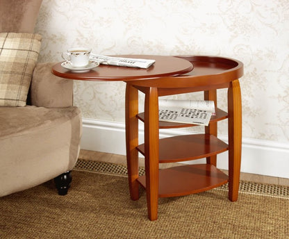 Swivel Top Side Table with Hidden Storage – Mahogany or Oak Finish