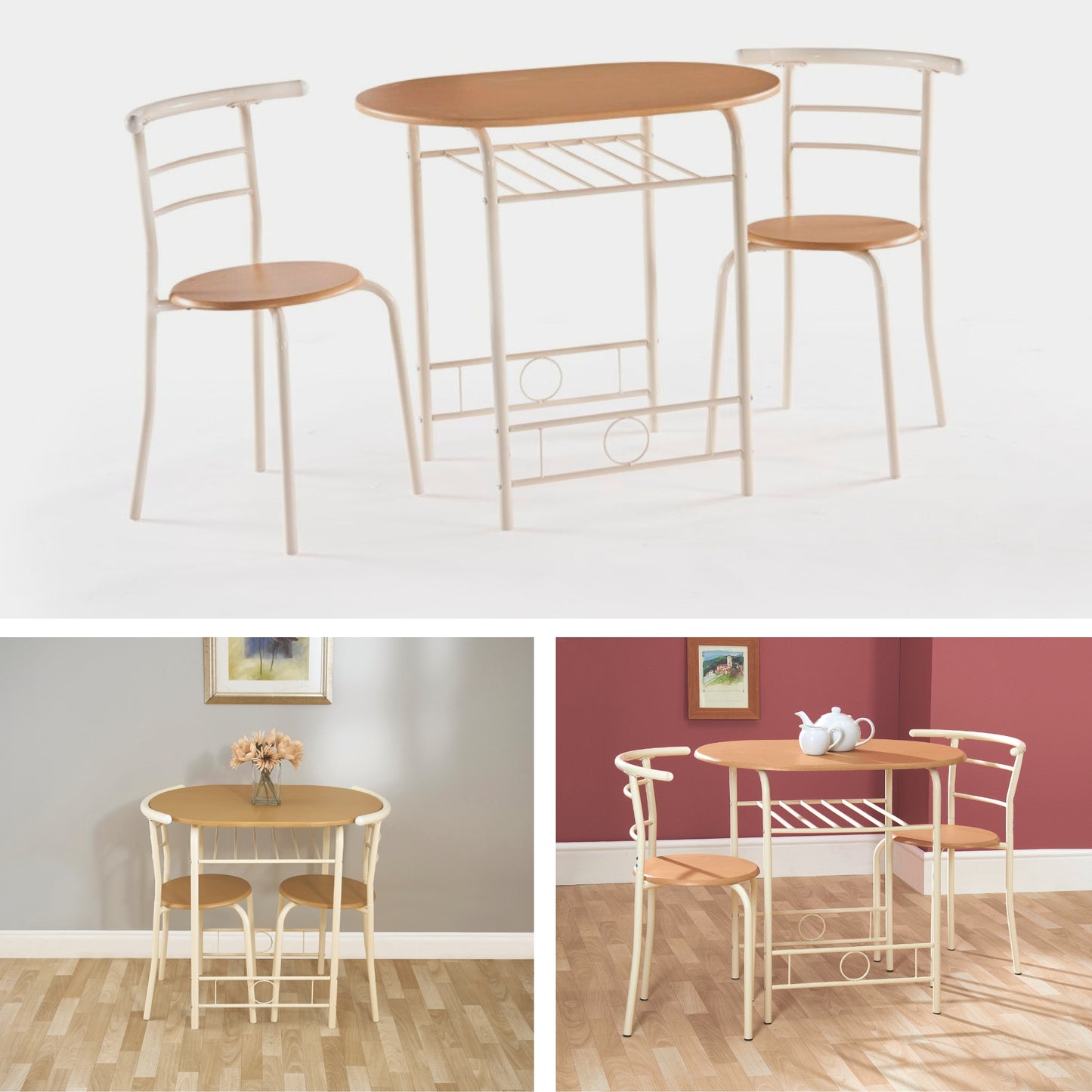 Stylish 2-Seater Compact Dining Set with Storage Shelf – Ideal for Small Spaces