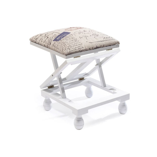 Adjustable 3-Position Wooden Footstool – Padded Fabric Top in White or Mahogany Finish