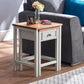 Set of 2 White and Oak-Effect Nesting Tables with Drawer – Space-Saving Design