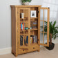Wood Effect Display Cabinet with Drawer – Adjustable Shelves & Perspex Doors in Oak or Mahogany