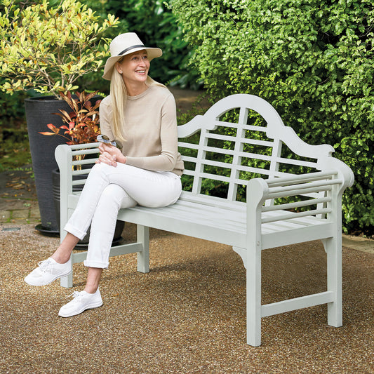 PU Coated Lutyens Style Garden Bench – FSC Acacia Hardwood in Light Grey or Sage Green Finish