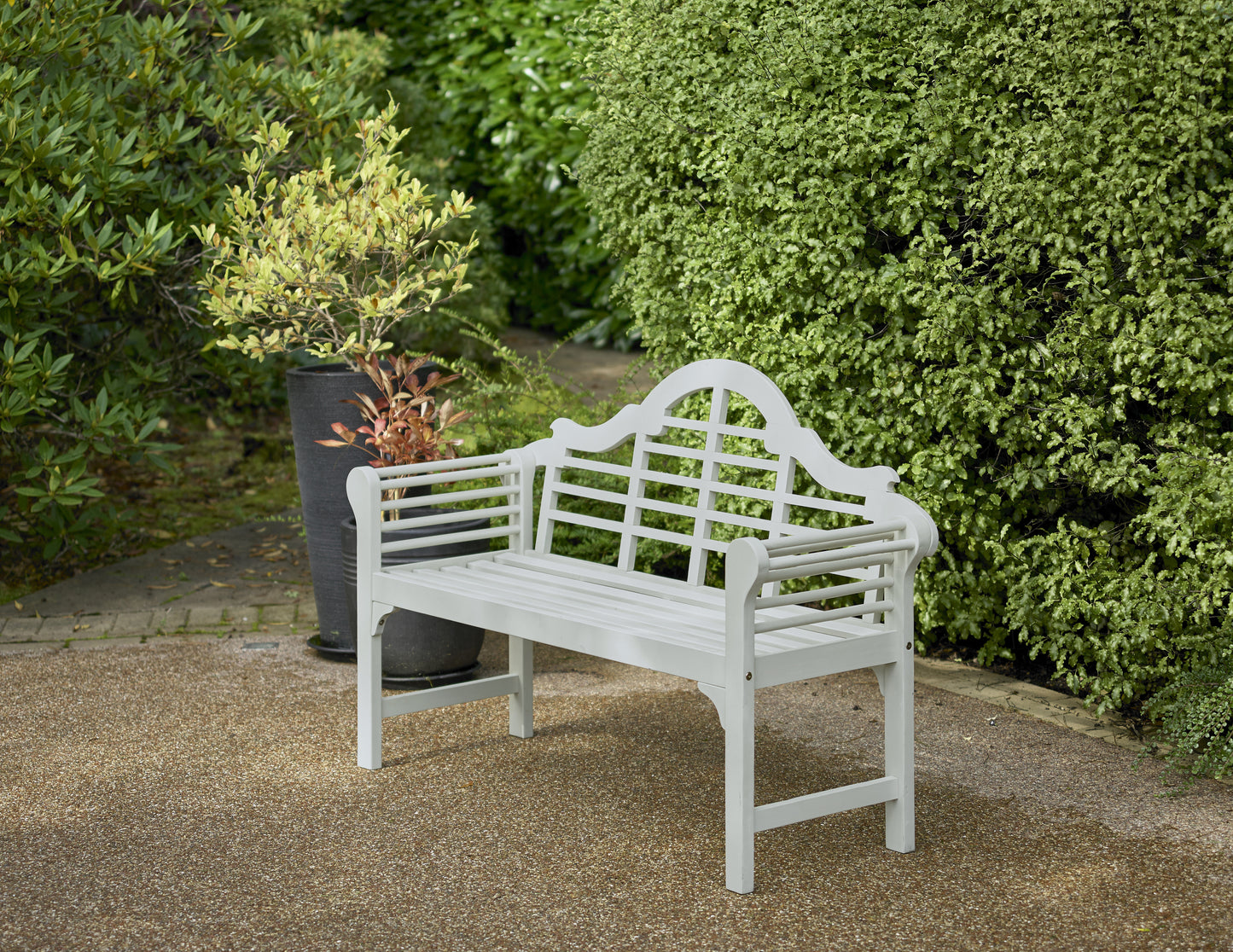 PU Coated Lutyens Style Garden Bench – FSC Acacia Hardwood in Light Grey or Sage Green Finish