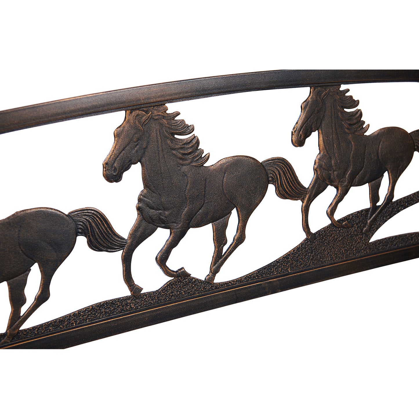 Horse Design 2-Seater Garden Bench – Cast Iron Backrest with Galloping Horses in Antique Bronze Finish