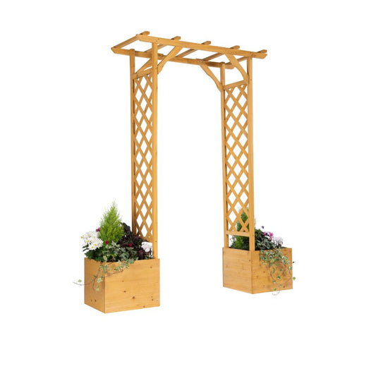 Square Top Wooden Garden Arch with Integrated Planters – Firwood Trellis Frame for Climbing Plants