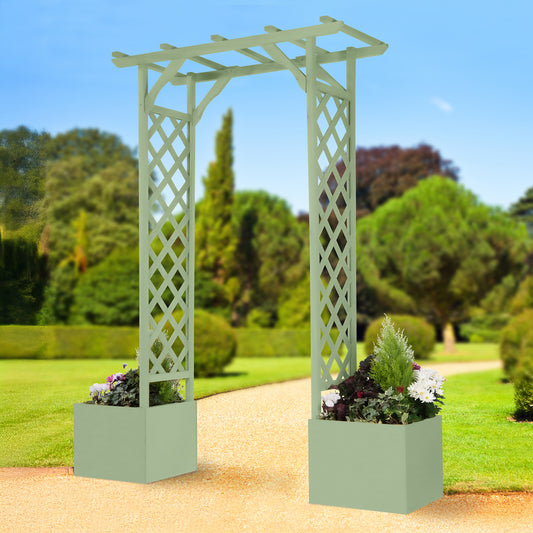 Square Top Wooden Garden Arch with Integrated Planters – Firwood Trellis Frame for Climbing Plants