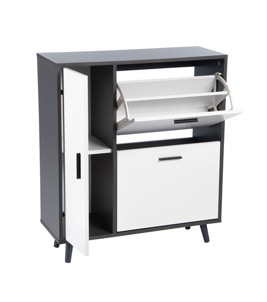 Modern Grey & White Shoe Storage Cabinet with Cupboard – Holds 10+ Pairs