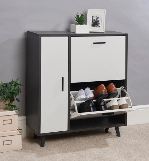 Modern Grey & White Shoe Storage Cabinet with Cupboard – Holds 10+ Pairs