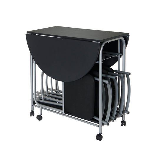 Stowaway Folding 4-Seater Dining Set with Drop-Leaf Table – Space-Saving Design