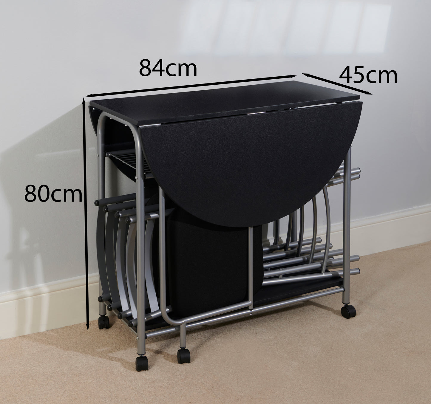 Stowaway Folding 4-Seater Dining Set with Drop-Leaf Table – Space-Saving Design