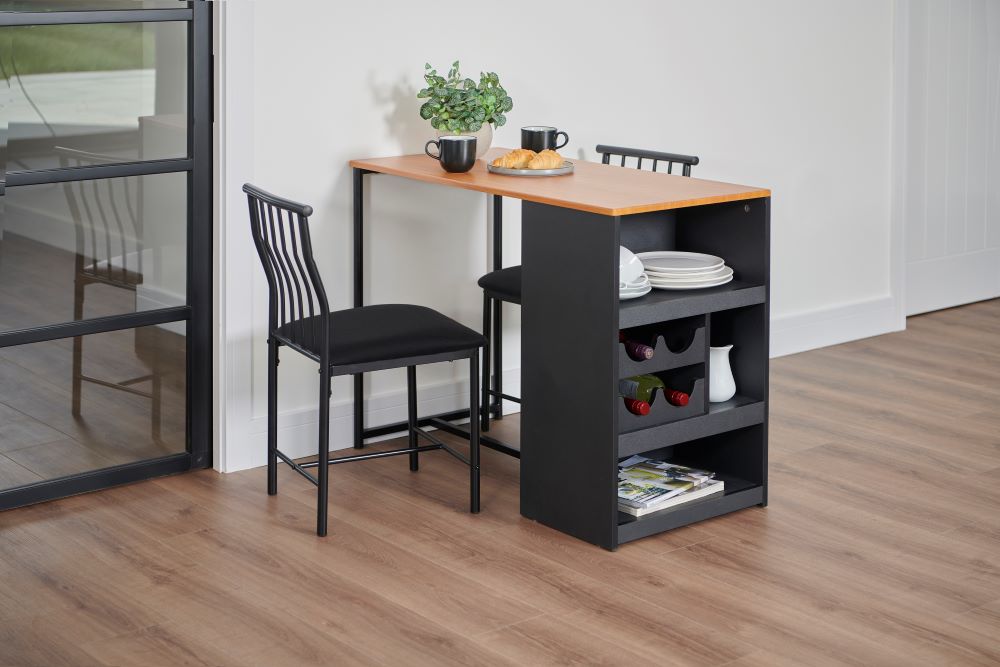 Space-Saving Bistro Dining Set for Two with Built-In Storage & Wine Rack