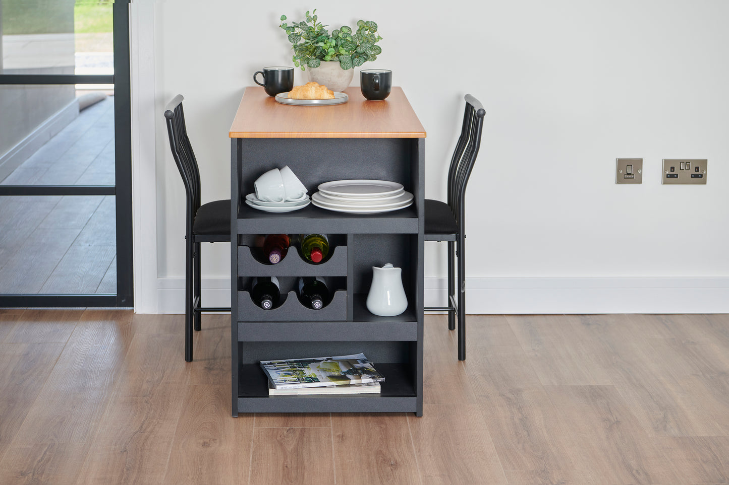 Space-Saving Bistro Dining Set for Two with Built-In Storage & Wine Rack