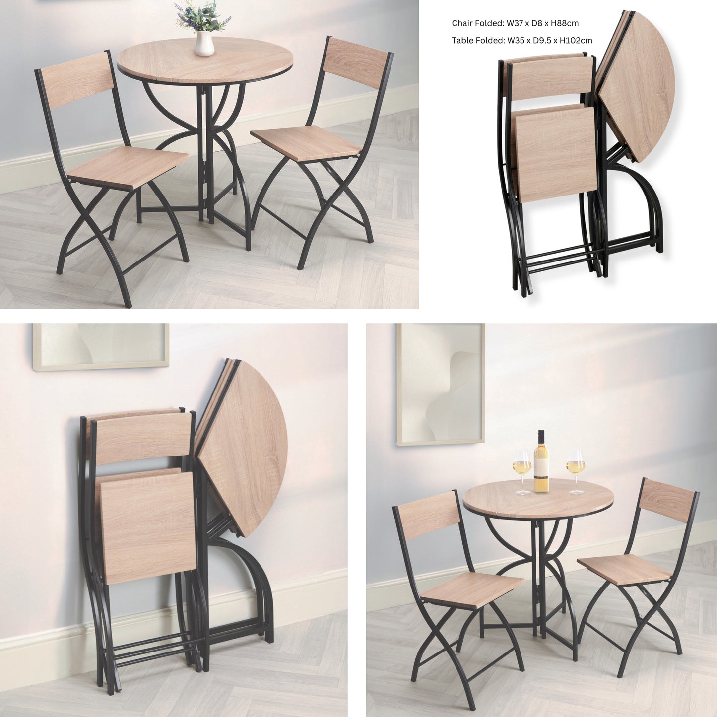 Folding Bistro Table and Chairs Set – Space-Saving Dining Solution for 2