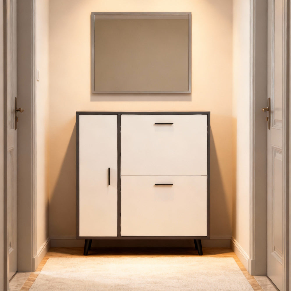 Modern Grey & White Shoe Storage Cabinet with Cupboard – Holds 10+ Pairs