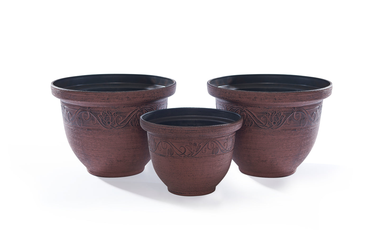 Pack of 3 Brown Antique-Style Planters – Vintage Garden Pots Set