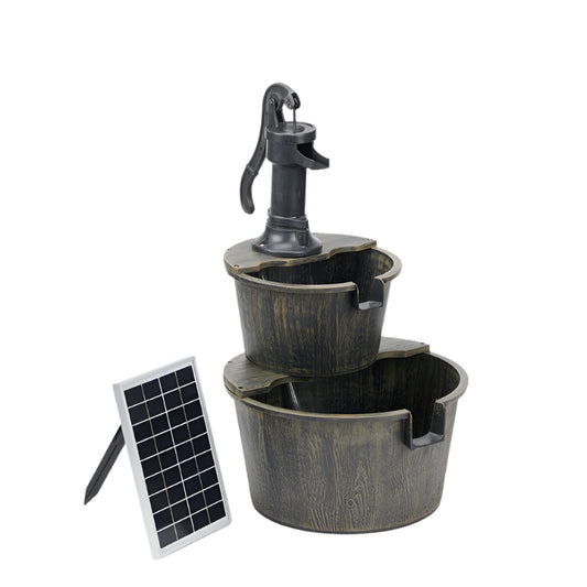 Rustic Solar Barrel Water Fountain with Cascading Pump Feature
